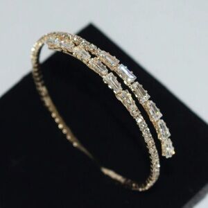 Gold Double Row Baguette Cubic Zirconia Bracelet